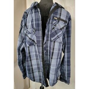 Surplus Mens Blue Plaid Button Up Long Sleeve Shirt Size XL